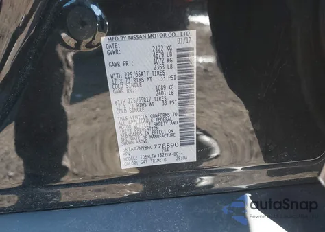 2017 Nissan Rogue Sv z USA, uszkodzony, nr VIN 5N1AT2MV8HC778890